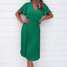 Load image into Gallery viewer, Fashion Ladies Short Sleeve Ruffle V-Neck Lace-up Dress