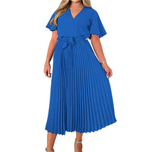 Load image into Gallery viewer, Fashion Ladies Short Sleeve Ruffle V-Neck Lace-up Dress