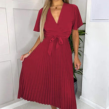 Load image into Gallery viewer, Fashion Ladies Short Sleeve Ruffle V-Neck Lace-up Dress