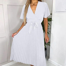 Load image into Gallery viewer, Fashion Ladies Short Sleeve Ruffle V-Neck Lace-up Dress