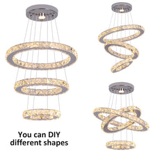 Load image into Gallery viewer, Rings Crystal Chandelier Stainless Steel Led Modern Pendant Light