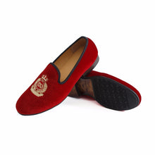 Load image into Gallery viewer, New Handmade Men Red Velvet Loafers With Crown Casual Dress Shoes