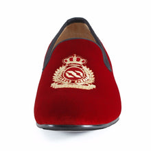 Load image into Gallery viewer, New Handmade Men Red Velvet Loafers With Crown Casual Dress Shoes