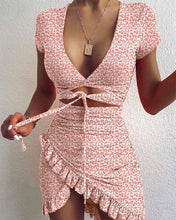 Load image into Gallery viewer, Fashion Tie Up Wrap Mini Dress, Women Dress Short Sleeve