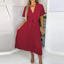 Load image into Gallery viewer, Fashion Ladies Short Sleeve Ruffle V-Neck Lace-up Dress