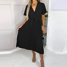 Load image into Gallery viewer, Fashion Ladies Short Sleeve Ruffle V-Neck Lace-up Dress