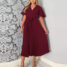 Load image into Gallery viewer, Fashion Ladies Short Sleeve Ruffle V-Neck Lace-up Dress