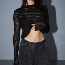 Load image into Gallery viewer, Women Sexy Knit T Shirts See Through Female Solid Color