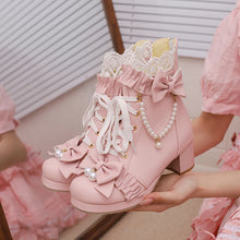 Load image into Gallery viewer, Women ankle boots plus size 22-29CM pu upper modern boots lace Pearl Chain