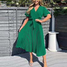 Load image into Gallery viewer, Fashion Ladies Short Sleeve Ruffle V-Neck Lace-up Dress