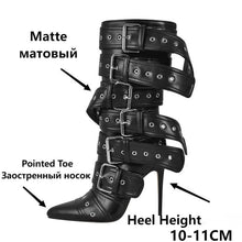 Load image into Gallery viewer, Only maker Women Pointed Toe Mid-Calf Boots Buckle Strap Thin High Heel