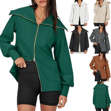 Load image into Gallery viewer, Turn Down Collar Zip Up Sweatshirt Oversized Women Long Sleeve
