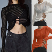 Load image into Gallery viewer, Women Sexy Knit T Shirts See Through Female Solid Color