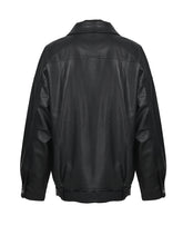 Load image into Gallery viewer, New women's High Quality Black PU Leather Loose Turn-down Collar Zipper