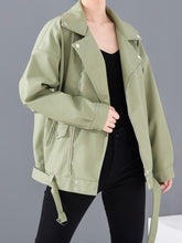 Load image into Gallery viewer, New women's High Quality Black PU Leather Loose Turn-down Collar Zipper