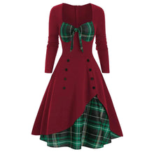 Load image into Gallery viewer, Vintage Plaid Print Dress Women Christmas Casual Patchwork Dress Robe