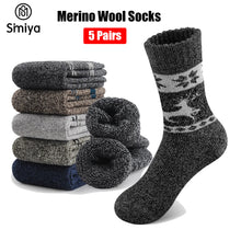Load image into Gallery viewer, 5 Pairs Men's Merino Wool Socks Hiking Socks Thick Winter Wool
