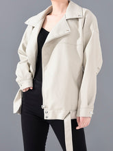 Load image into Gallery viewer, New women's High Quality Black PU Leather Loose Turn-down Collar Zipper