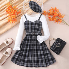 Load image into Gallery viewer, Dress For Kids Girl Long Sleeved Plaid Belt Hat Big Girls Clothes Fashion