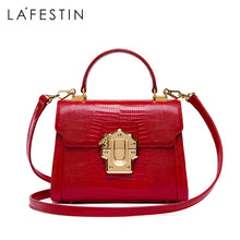 Load image into Gallery viewer, LA FESTIN Designer Serpentine Lock Handbag Split Leather
