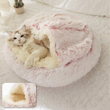 Load image into Gallery viewer, Round Cat and small dog Bed Long Plush Cat Cushion Warm Cat House 2 In 1 - sunnydayhomedecorboutique