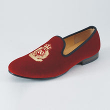 Load image into Gallery viewer, New Handmade Men Red Velvet Loafers With Crown Casual Dress Shoes, Size US 7-13 - sunnydayhomedecorboutique