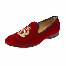 Load image into Gallery viewer, New Handmade Men Red Velvet Loafers With Crown Casual Dress Shoes, Size US 7-13 - sunnydayhomedecorboutique