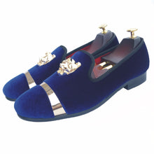 Load image into Gallery viewer, Shoes Men Blue Velvet Shoes with Red Bottom - sunnydayhomedecorboutique