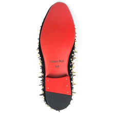 Load image into Gallery viewer, Men Black Leather Slippers Loafers Shoes With Gold Spikes