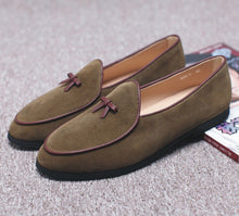 Load image into Gallery viewer, Men's Leather Loafers Black Suede Slippers Belgian Dress Shoes