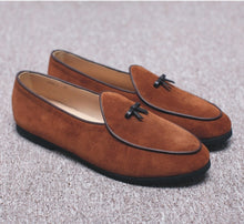 Load image into Gallery viewer, Men's Leather Loafers Black Suede Slippers Belgian Dress Shoes