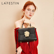 Load image into Gallery viewer, LA FESTIN Designer Serpentine Lock Handbag Split Leather