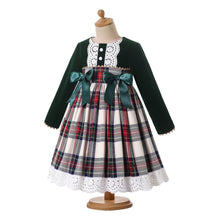 Load image into Gallery viewer, Pettigirl Winter Children Teenagers Kids Charm Christmas Luxurious Green Plaid Lace Dresses for Girls Clothes Size 2 3 7 12 Year - sunnydayhomedecorboutique