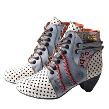 Load image into Gallery viewer, TMA EYES Polka Dot Leather Women Boots with Moccasin Hand Stitching