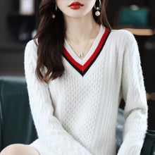 Load image into Gallery viewer, New Fashion Ladies V-neck Knitted Sweater Dress 100% Wool
