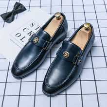 Load image into Gallery viewer, Blue Men Loafers Shoes Square Toe Slip-On Dress Shoes