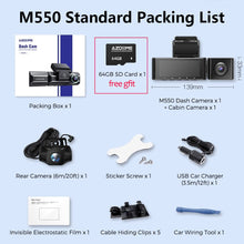 Load image into Gallery viewer, AZDOME M550 3 Channel Dash Cam, Front Inside Rear Three Way Car Dash Camera,