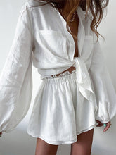 Load image into Gallery viewer, Women Shorts Sets Solid White Loose Fit, Outfits Blouse Suit 2 Two Piece Set