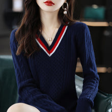 Load image into Gallery viewer, New Fashion Ladies V-neck Knitted Sweater Dress 100% Wool