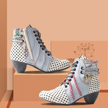 Load image into Gallery viewer, TMA EYES Polka Dot Leather Women Boots with Moccasin Hand Stitching