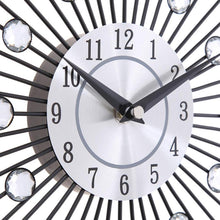 Load image into Gallery viewer, Silver Crystal Beaded Jeweled Round Sunburst Metal Wall Clock
