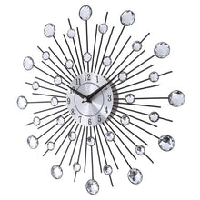 Load image into Gallery viewer, Silver Crystal Beaded Jeweled Round Sunburst Metal Wall Clock
