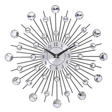 Load image into Gallery viewer, Silver Crystal Beaded Jeweled Round Sunburst Metal Wall Clock
