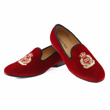 Load image into Gallery viewer, New Handmade Men Red Velvet Loafers With Crown Casual Dress Shoes
