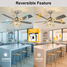 Load image into Gallery viewer, Remote Luxury Crystal Ceiling Fan with Light Modern Chandelier 5 Reversible Wood Blades
