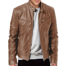 Load image into Gallery viewer, Men&#39;s Fashion Leather Jacket Slim Fit Stand Collar PU Jacket
