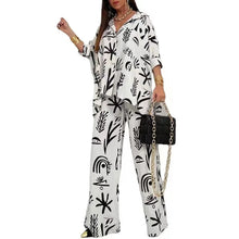 Load image into Gallery viewer, Wide Leg Pants Two Piece Sets Outfits Women&#39;s Spring Long Sleeve Button Down Shirt Suit
