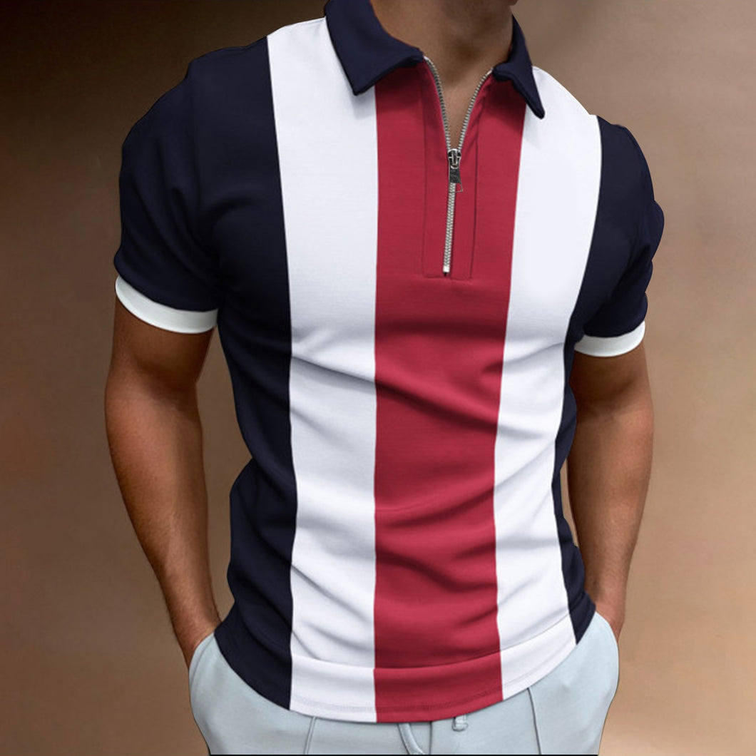 Men's Clothing Polyester High Quality, Men's Polo Shirts Color Block Short Sleeve