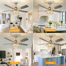 Load image into Gallery viewer, Remote Luxury Crystal Ceiling Fan with Light Modern Chandelier 5 Reversible Wood Blades
