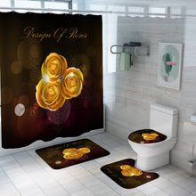 Load image into Gallery viewer, Shiny Blue Golden Rose Waterproof Shower Curtain Set Toilet Cover Mat
